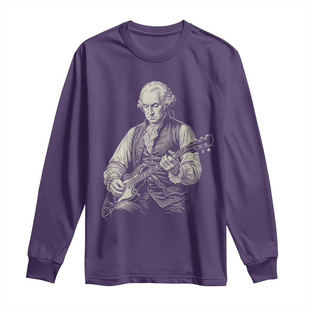 George Washington Rock Star Portrait Long Sleeve Shirt Funny Electric Guitar Player Founding Father Patriotic Graphic