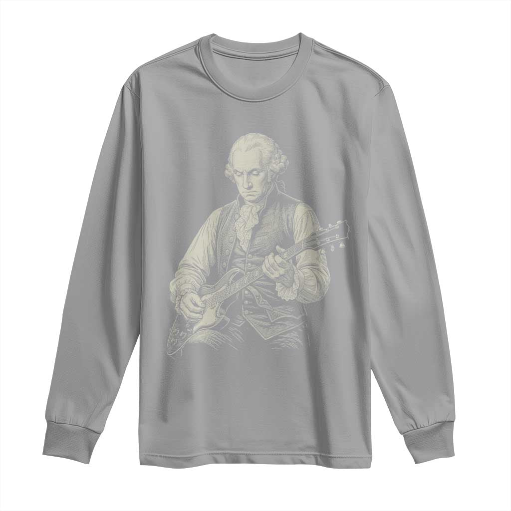 George Washington Rock Star Portrait Long Sleeve Shirt Funny Electric Guitar Player Founding Father Patriotic Graphic