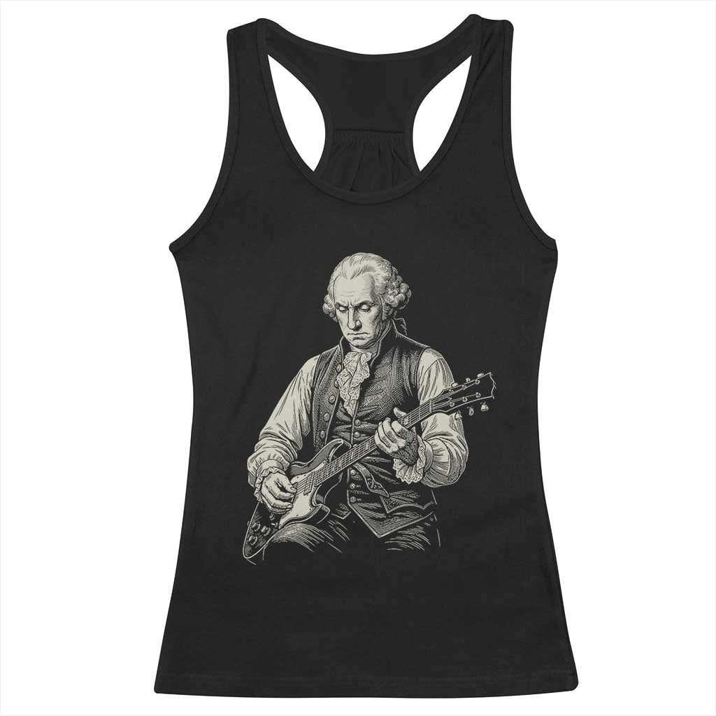 George Washington Rock Star Portrait Racerback Tank Top Funny Electric Guitar Player Founding Father Patriotic Graphic