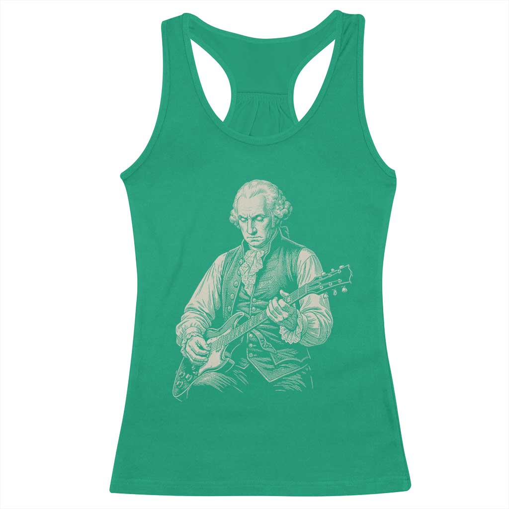 George Washington Rock Star Portrait Racerback Tank Top Funny Electric Guitar Player Founding Father Patriotic Graphic