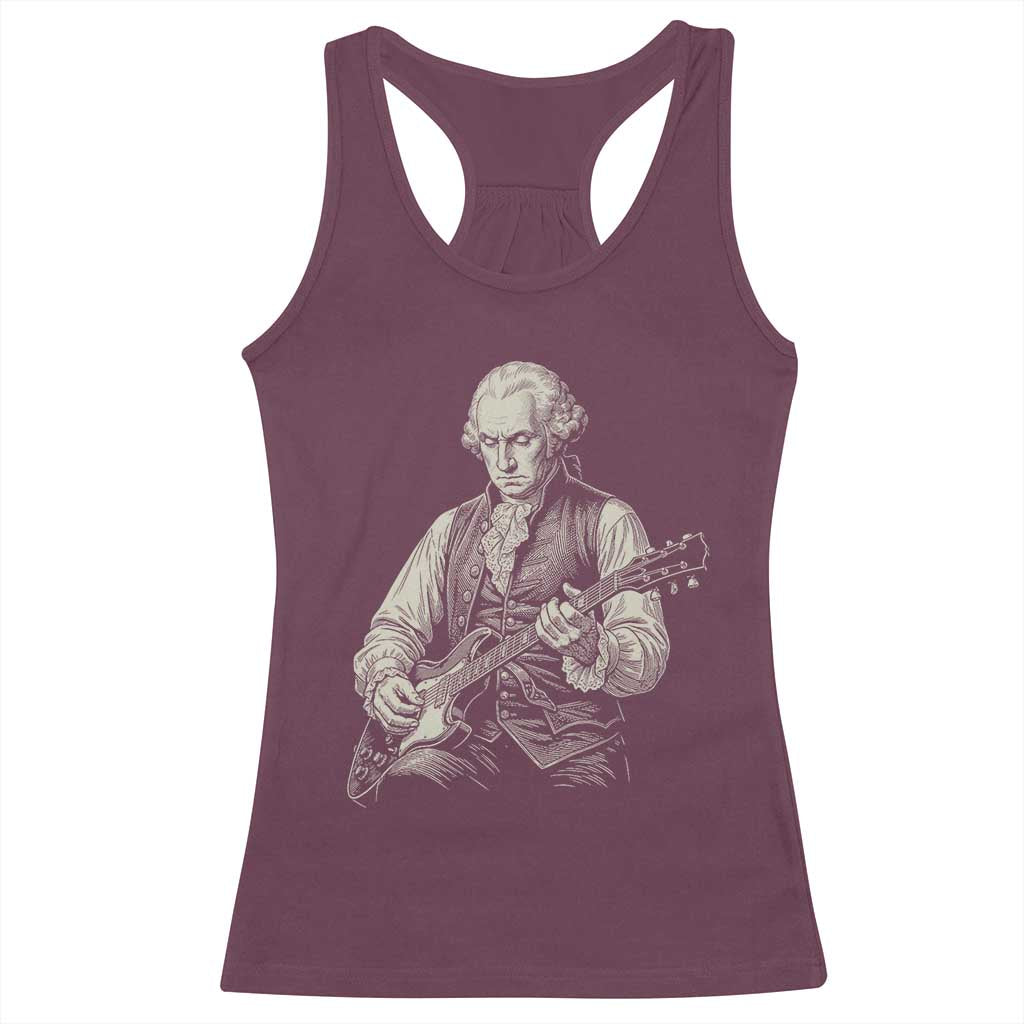 George Washington Rock Star Portrait Racerback Tank Top Funny Electric Guitar Player Founding Father Patriotic Graphic