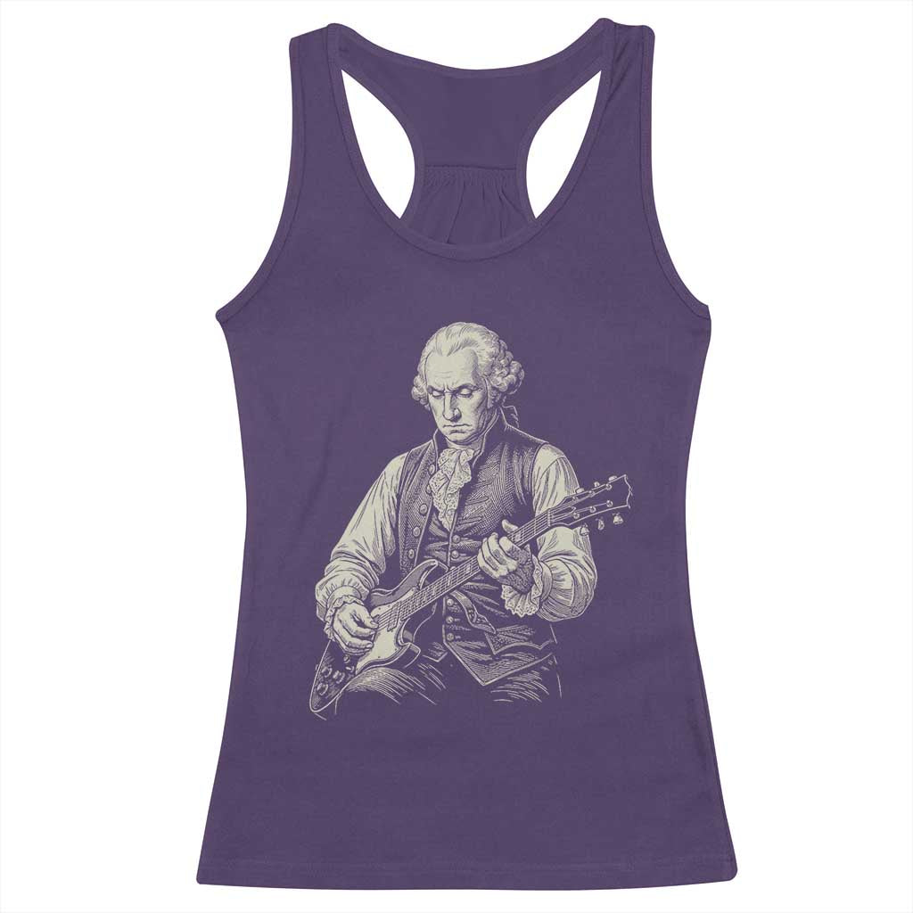 George Washington Rock Star Portrait Racerback Tank Top Funny Electric Guitar Player Founding Father Patriotic Graphic