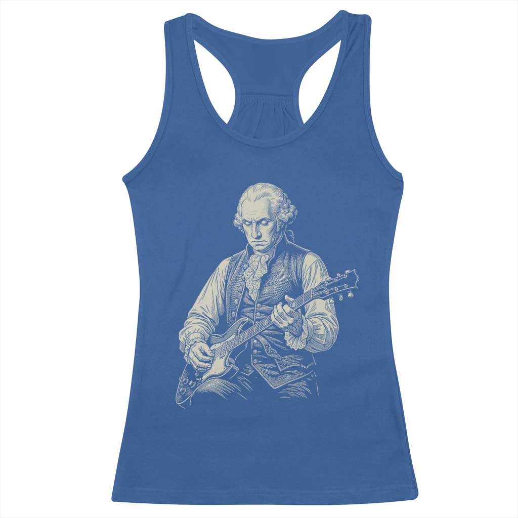 George Washington Rock Star Portrait Racerback Tank Top Funny Electric Guitar Player Founding Father Patriotic Graphic