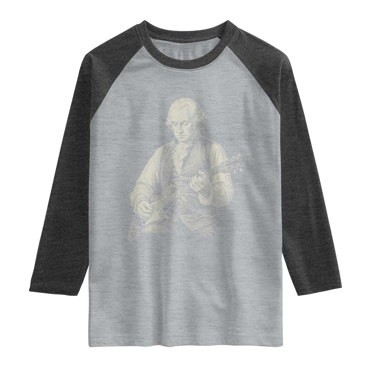 George Washington Rock Star Portrait Raglan Shirt Funny Electric Guitar Player Founding Father Patriotic Graphic