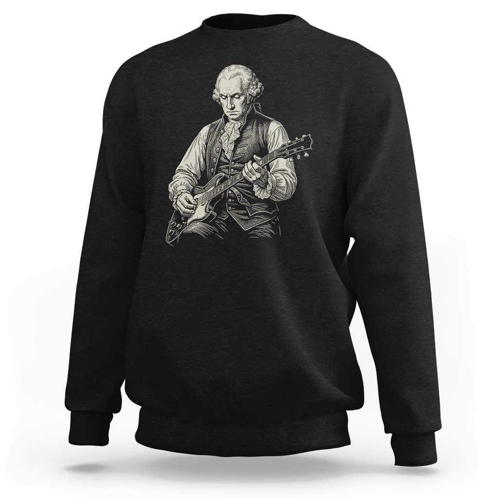 George Washington Rock Star Portrait Sweatshirt Funny Electric Guitar Player Founding Father Patriotic Graphic