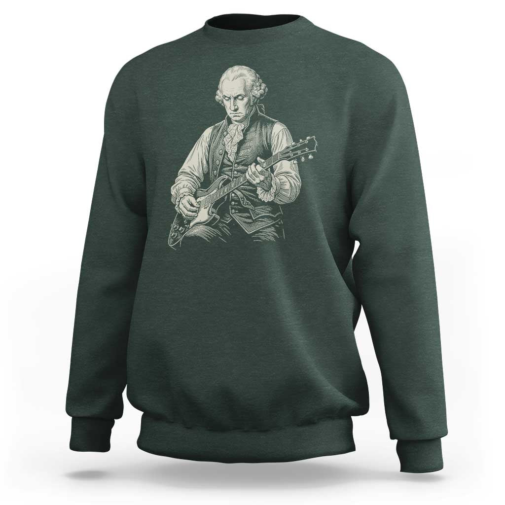 George Washington Rock Star Portrait Sweatshirt Funny Electric Guitar Player Founding Father Patriotic Graphic