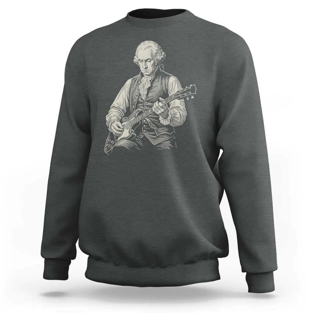 George Washington Rock Star Portrait Sweatshirt Funny Electric Guitar Player Founding Father Patriotic Graphic