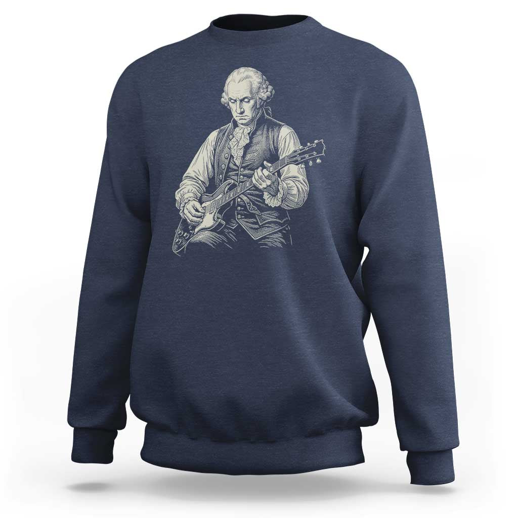 George Washington Rock Star Portrait Sweatshirt Funny Electric Guitar Player Founding Father Patriotic Graphic