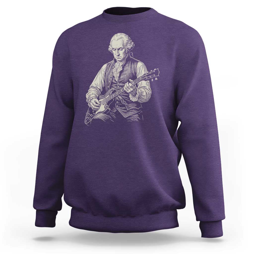 George Washington Rock Star Portrait Sweatshirt Funny Electric Guitar Player Founding Father Patriotic Graphic