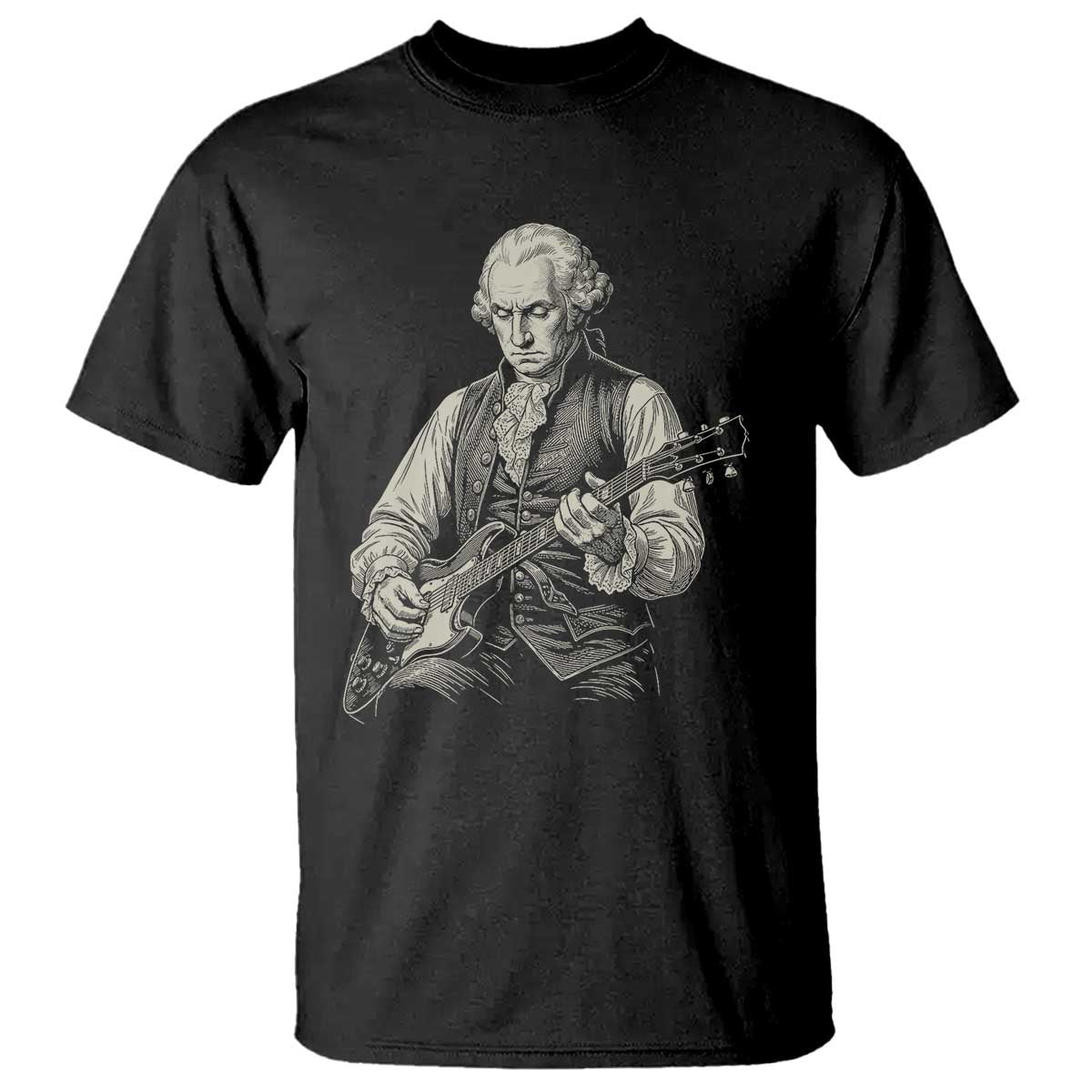 George Washington Rock Star Portrait T Shirt Funny Electric Guitar Player Founding Father Patriotic Graphic