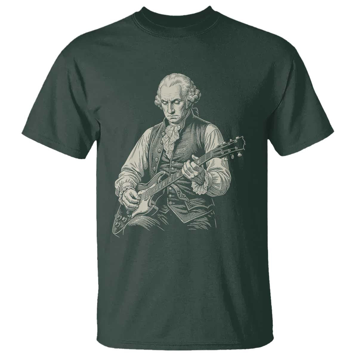 George Washington Rock Star Portrait T Shirt Funny Electric Guitar Player Founding Father Patriotic Graphic