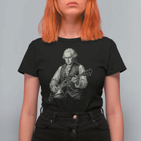 George Washington Rock Star Portrait T Shirt For Women Funny Electric Guitar Player Founding Father Patriotic Graphic