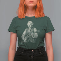 George Washington Rock Star Portrait T Shirt For Women Funny Electric Guitar Player Founding Father Patriotic Graphic