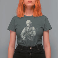 George Washington Rock Star Portrait T Shirt For Women Funny Electric Guitar Player Founding Father Patriotic Graphic