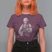 George Washington Rock Star Portrait T Shirt For Women Funny Electric Guitar Player Founding Father Patriotic Graphic