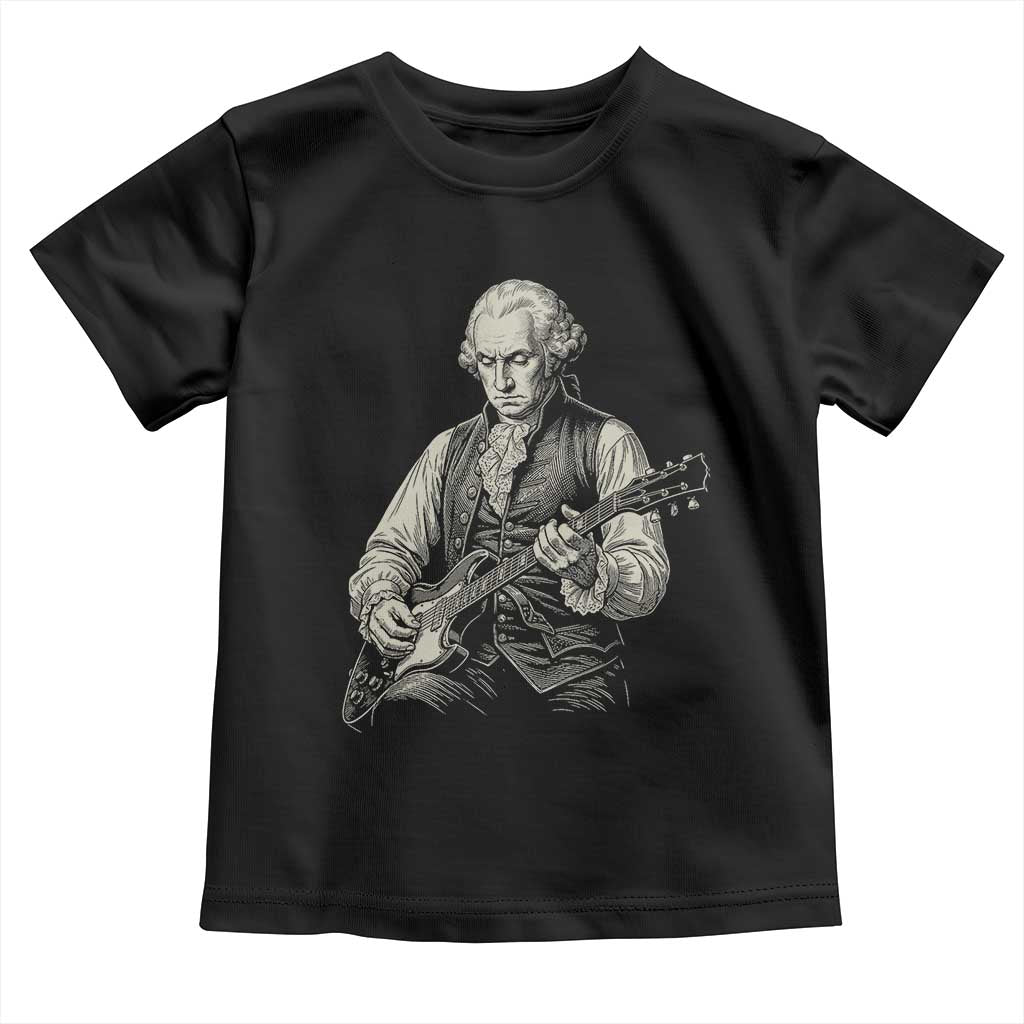 George Washington Rock Star Portrait Toddler T Shirt Funny Electric Guitar Player Founding Father Patriotic Graphic