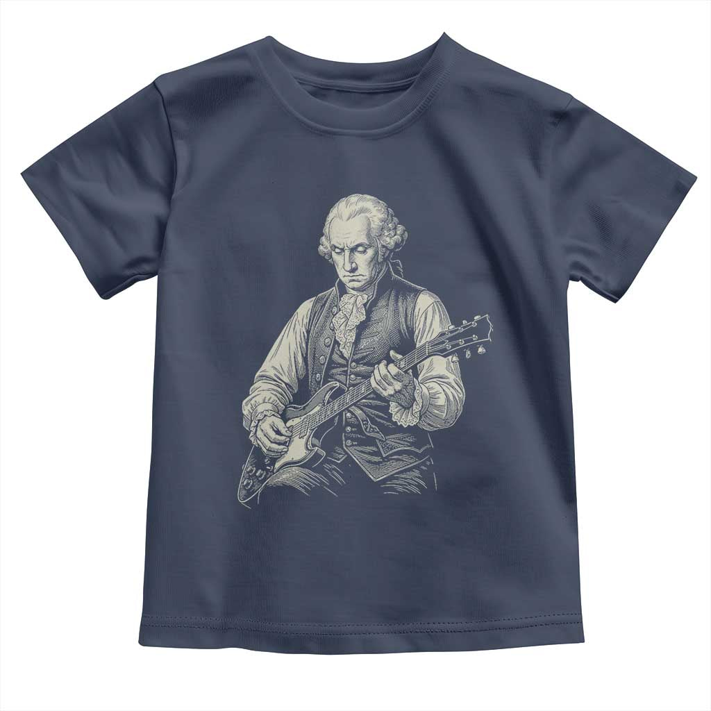 George Washington Rock Star Portrait Toddler T Shirt Funny Electric Guitar Player Founding Father Patriotic Graphic
