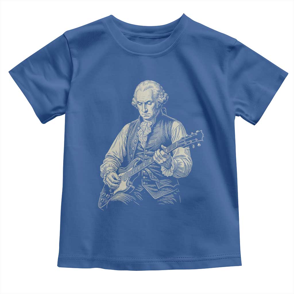 George Washington Rock Star Portrait Toddler T Shirt Funny Electric Guitar Player Founding Father Patriotic Graphic