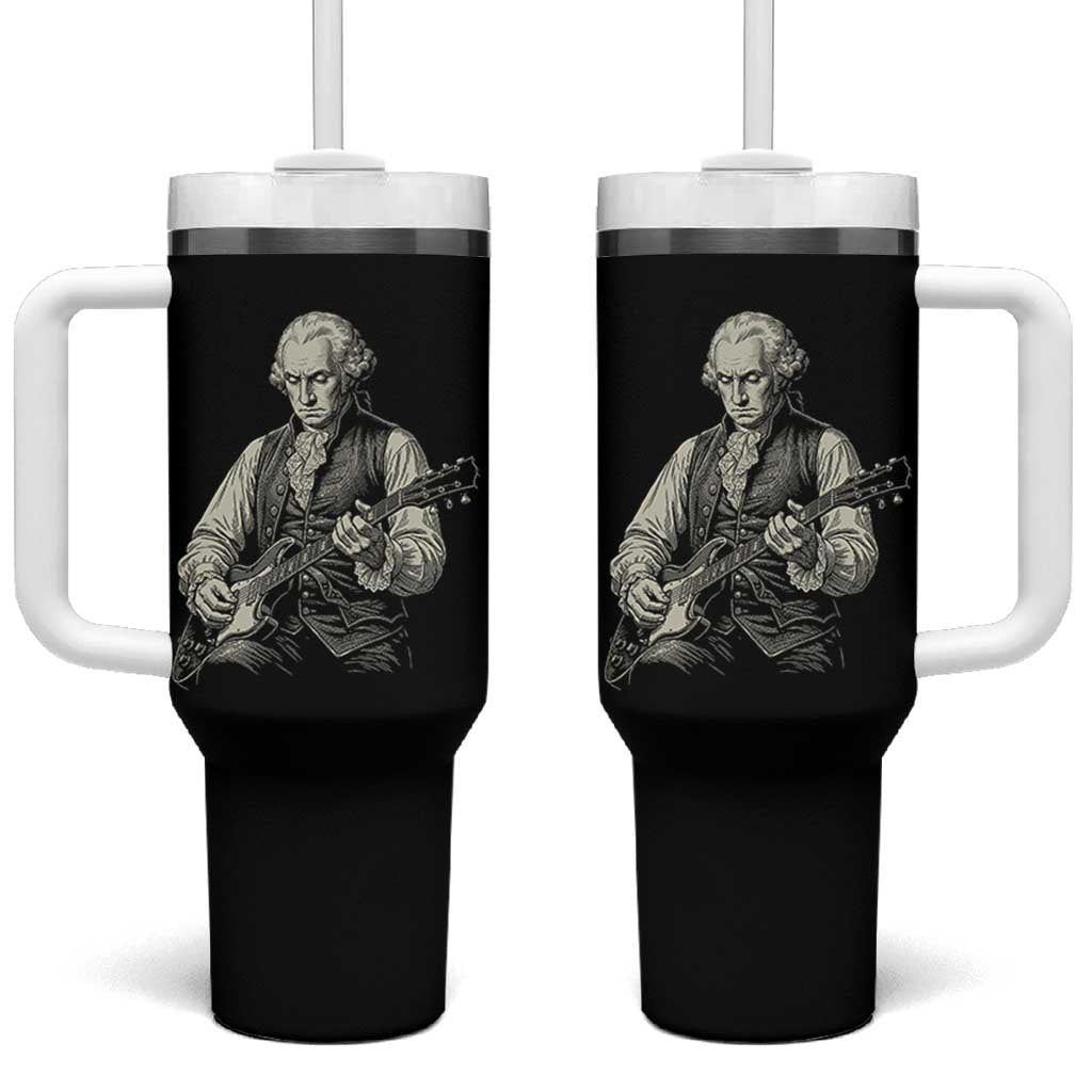 George Washington Rock Star Portrait Tumbler With Handle Funny Electric Guitar Player Founding Father Patriotic Graphic