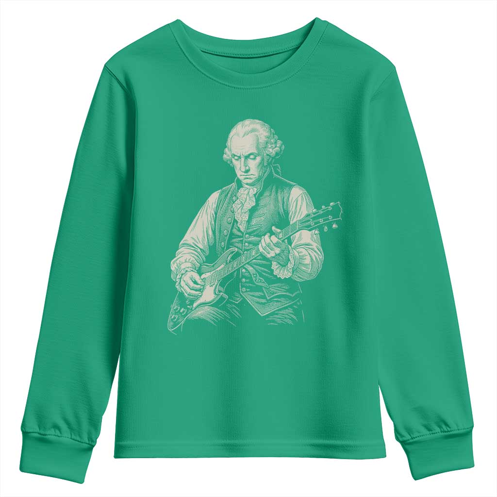 George Washington Rock Star Portrait Youth Sweatshirt Funny Electric Guitar Player Founding Father Patriotic Graphic