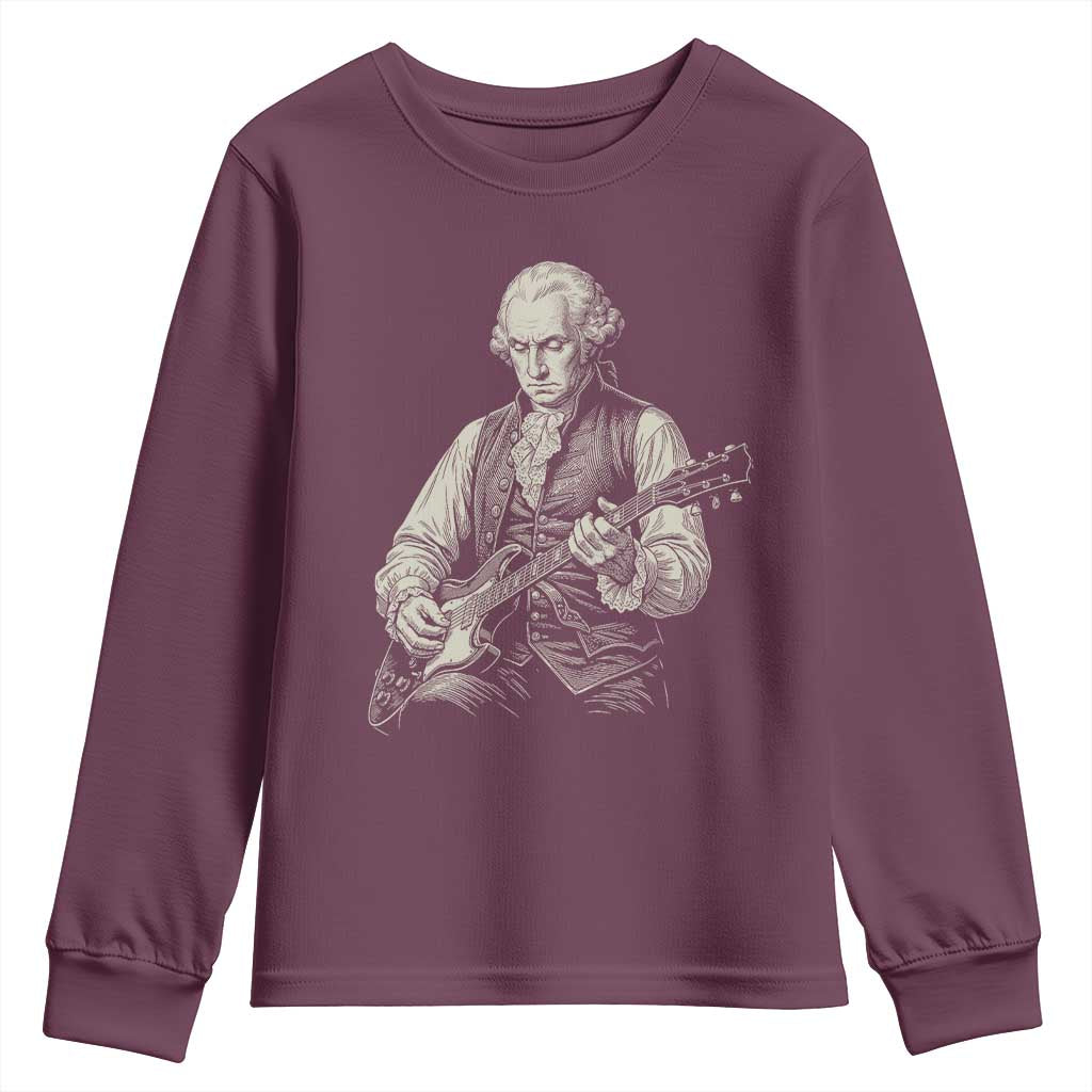 George Washington Rock Star Portrait Youth Sweatshirt Funny Electric Guitar Player Founding Father Patriotic Graphic