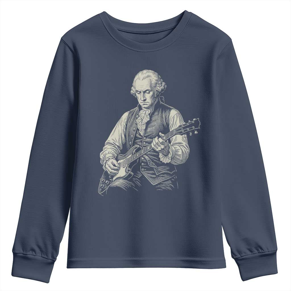George Washington Rock Star Portrait Youth Sweatshirt Funny Electric Guitar Player Founding Father Patriotic Graphic