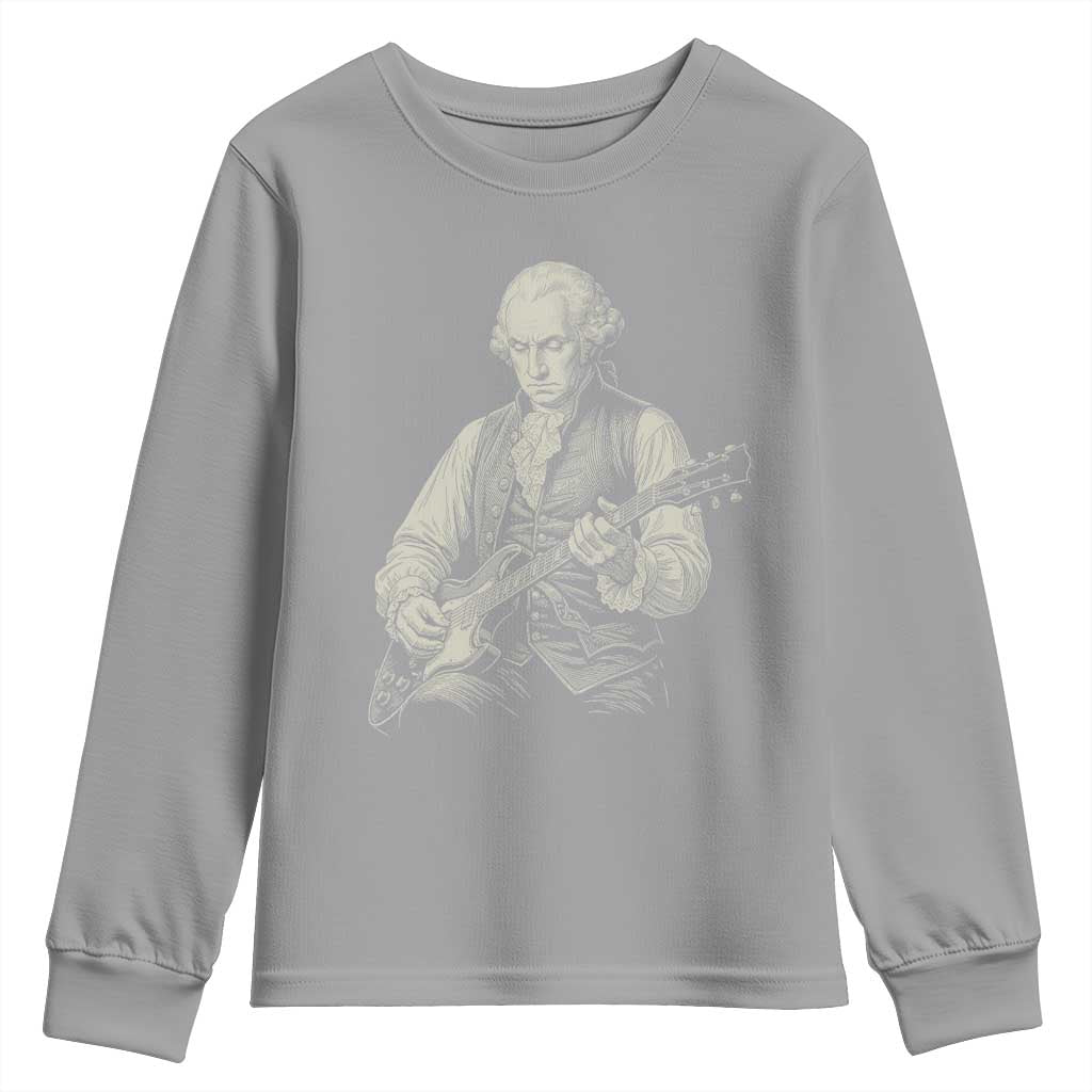 George Washington Rock Star Portrait Youth Sweatshirt Funny Electric Guitar Player Founding Father Patriotic Graphic