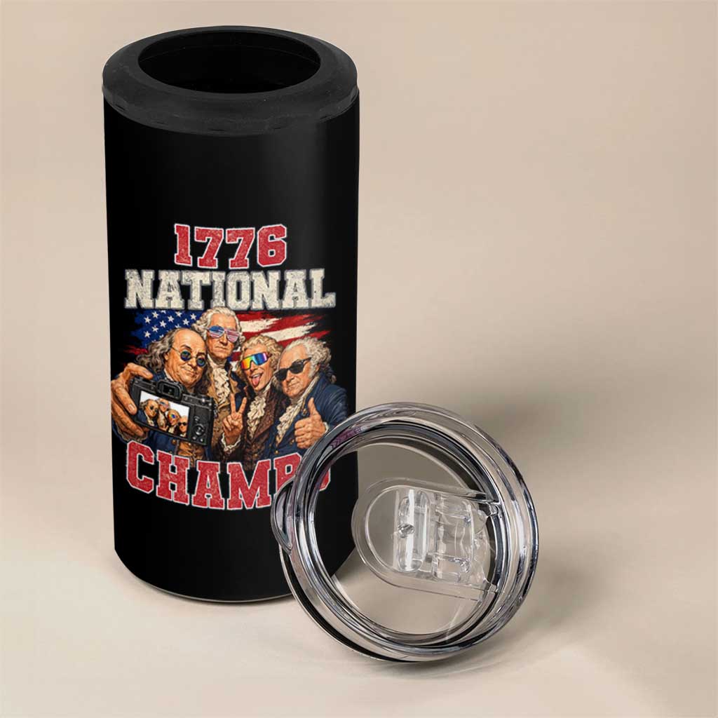 1776 National Champs Funny Founding Fathers Selfie Graphic 4 in 1 Can Cooler Tumbler George Washington and Ben Franklin Cool Sunglasses Patriotic