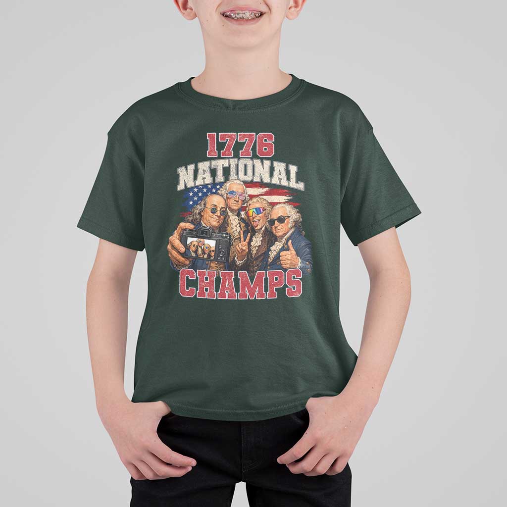1776 National Champs Funny Founding Fathers Selfie Graphic T Shirt For Kid George Washington and Ben Franklin Cool Sunglasses Patriotic