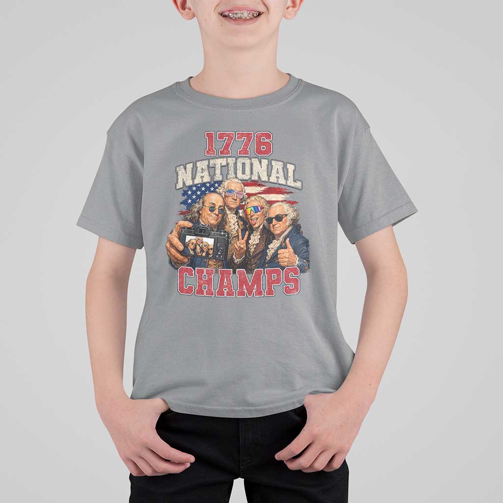 1776 National Champs Funny Founding Fathers Selfie Graphic T Shirt For Kid George Washington and Ben Franklin Cool Sunglasses Patriotic