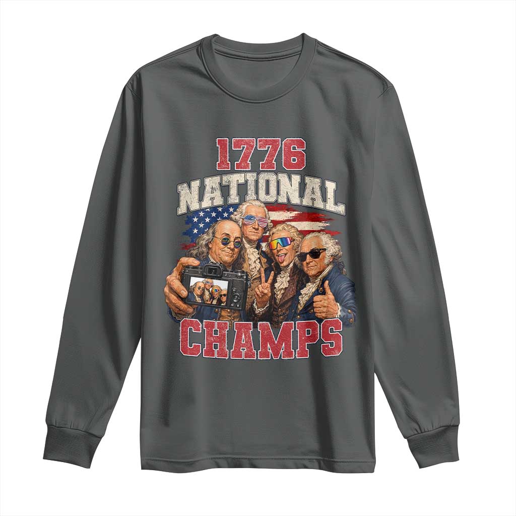 1776 National Champs Funny Founding Fathers Selfie Graphic Long Sleeve Shirt George Washington and Ben Franklin Cool Sunglasses Patriotic