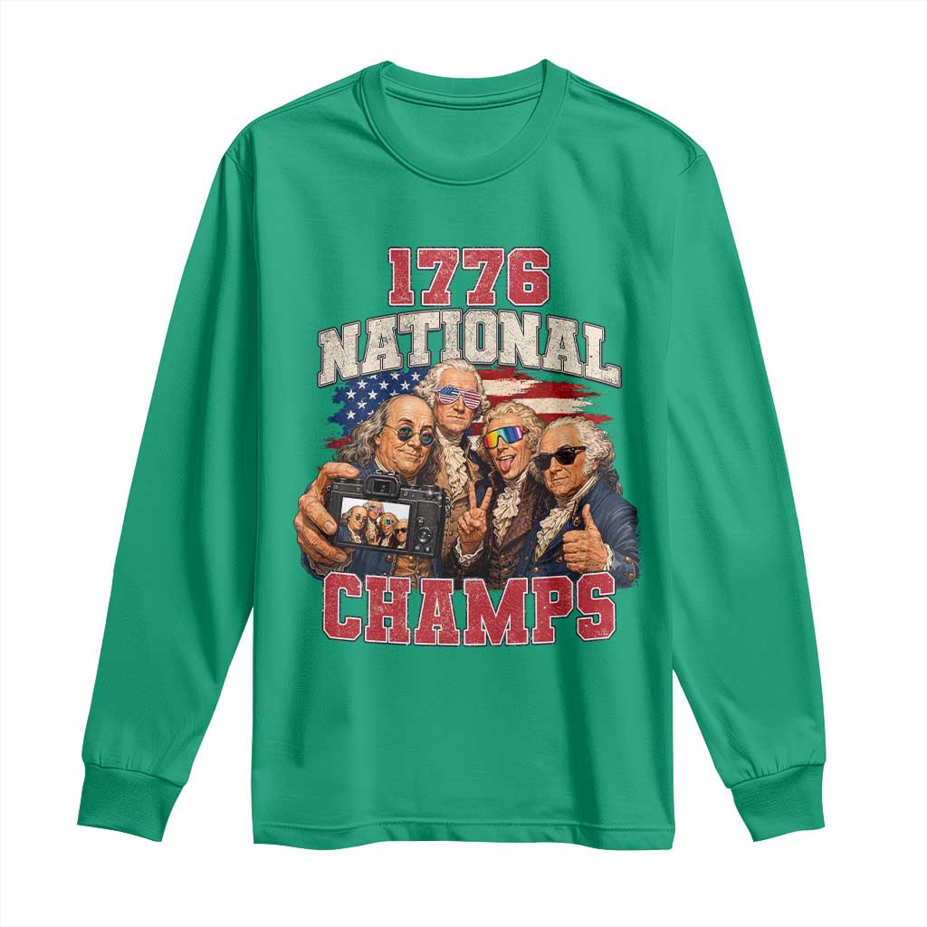 1776 National Champs Funny Founding Fathers Selfie Graphic Long Sleeve Shirt George Washington and Ben Franklin Cool Sunglasses Patriotic