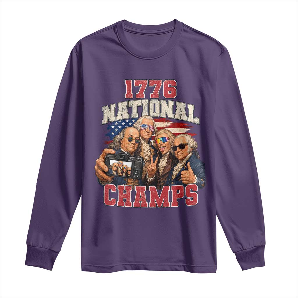 1776 National Champs Funny Founding Fathers Selfie Graphic Long Sleeve Shirt George Washington and Ben Franklin Cool Sunglasses Patriotic