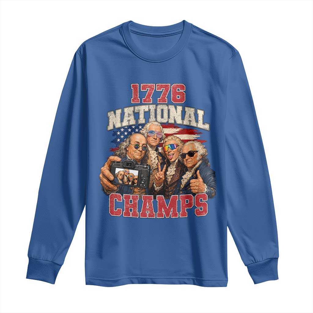 1776 National Champs Funny Founding Fathers Selfie Graphic Long Sleeve Shirt George Washington and Ben Franklin Cool Sunglasses Patriotic