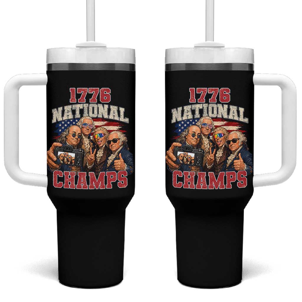1776 National Champs Funny Founding Fathers Selfie Graphic Tumbler With Handle George Washington and Ben Franklin Cool Sunglasses Patriotic