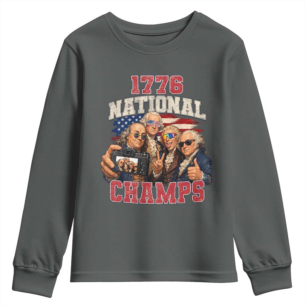 1776 National Champs Funny Founding Fathers Selfie Graphic Youth Sweatshirt George Washington and Ben Franklin Cool Sunglasses Patriotic