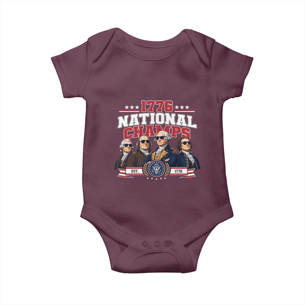 1776 National Champs Est 1776 Vintage Seal Baby Onesie Funny Cool Sunglasses Presidents and Founding Fathers Sports Style Patriotic