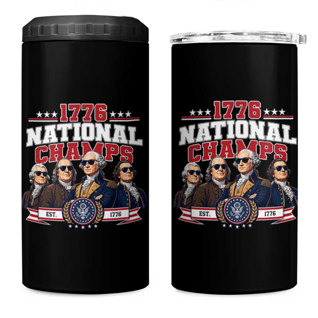 1776 National Champs Est 1776 Vintage Seal 4 in 1 Can Cooler Tumbler Funny Cool Sunglasses Presidents and Founding Fathers Sports Style Patriotic