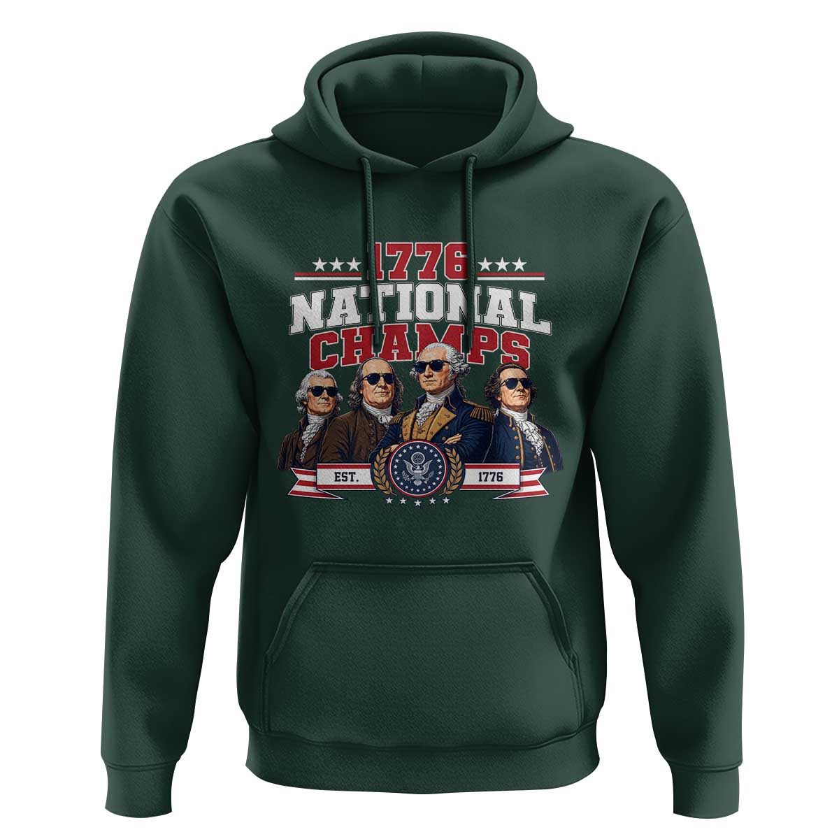 1776 National Champs Est 1776 Vintage Seal Hoodie Funny Cool Sunglasses Presidents and Founding Fathers Sports Style Patriotic