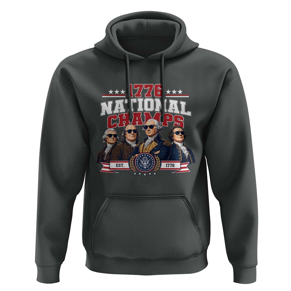 1776 National Champs Est 1776 Vintage Seal Hoodie Funny Cool Sunglasses Presidents and Founding Fathers Sports Style Patriotic