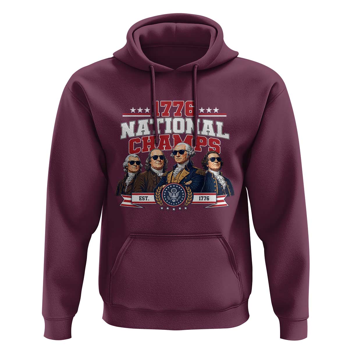 1776 National Champs Est 1776 Vintage Seal Hoodie Funny Cool Sunglasses Presidents and Founding Fathers Sports Style Patriotic