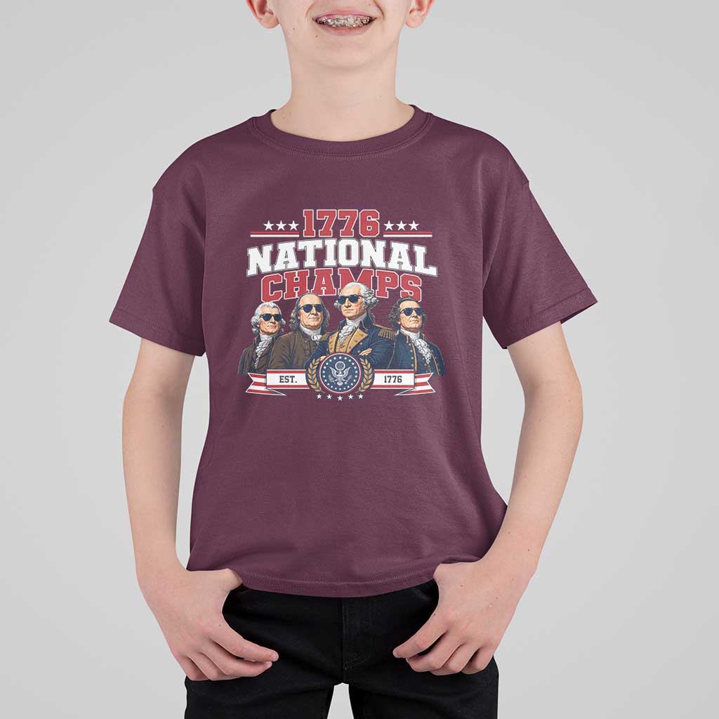 1776 National Champs Est 1776 Vintage Seal T Shirt For Kid Funny Cool Sunglasses Presidents and Founding Fathers Sports Style Patriotic