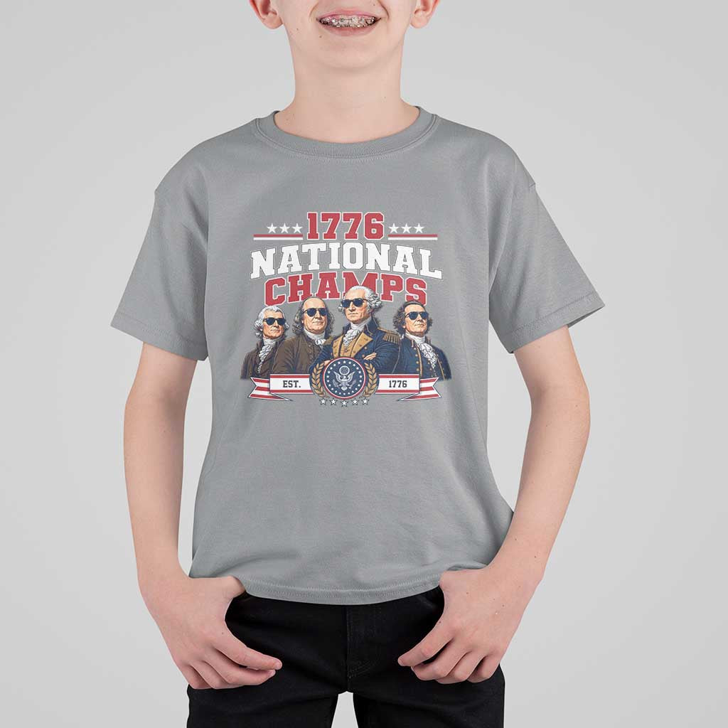 1776 National Champs Est 1776 Vintage Seal T Shirt For Kid Funny Cool Sunglasses Presidents and Founding Fathers Sports Style Patriotic