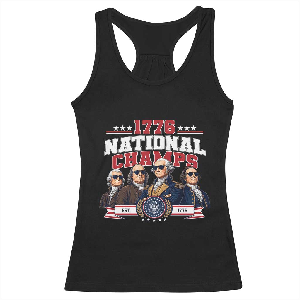 1776 National Champs Est 1776 Vintage Seal Racerback Tank Top Funny Cool Sunglasses Presidents and Founding Fathers Sports Style Patriotic