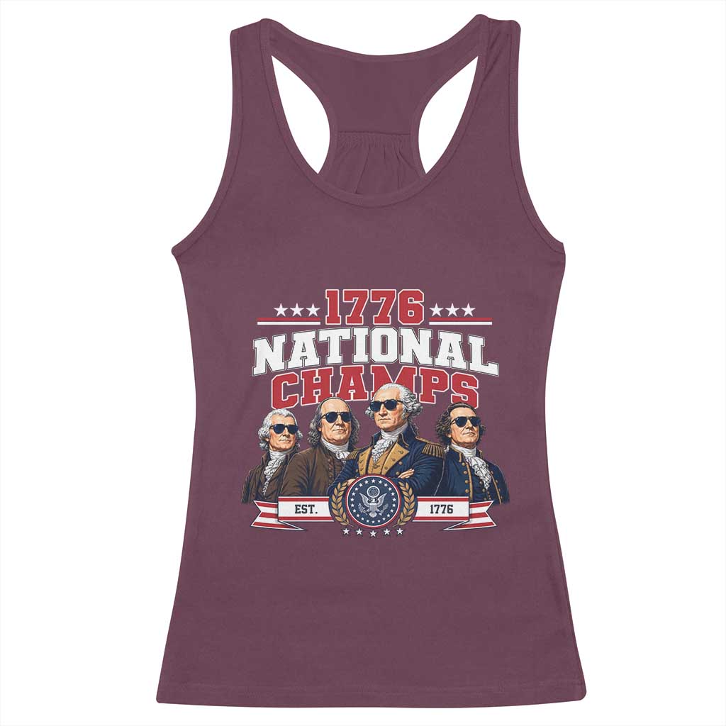 1776 National Champs Est 1776 Vintage Seal Racerback Tank Top Funny Cool Sunglasses Presidents and Founding Fathers Sports Style Patriotic