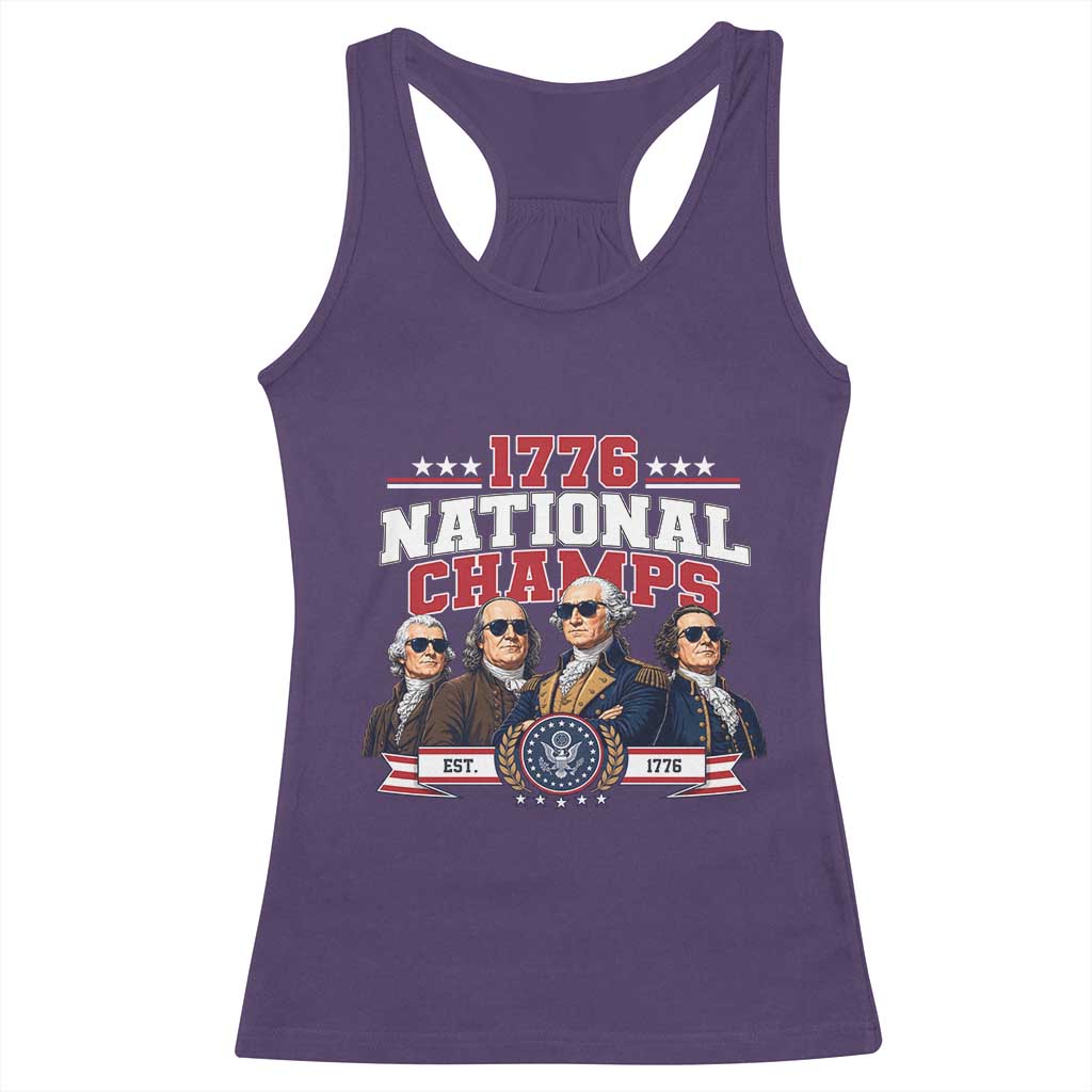 1776 National Champs Est 1776 Vintage Seal Racerback Tank Top Funny Cool Sunglasses Presidents and Founding Fathers Sports Style Patriotic