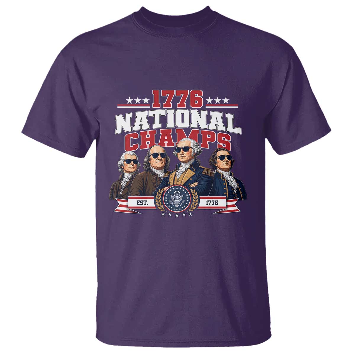 1776 National Champs Est 1776 Vintage Seal T Shirt Funny Cool Sunglasses Presidents and Founding Fathers Sports Style Patriotic