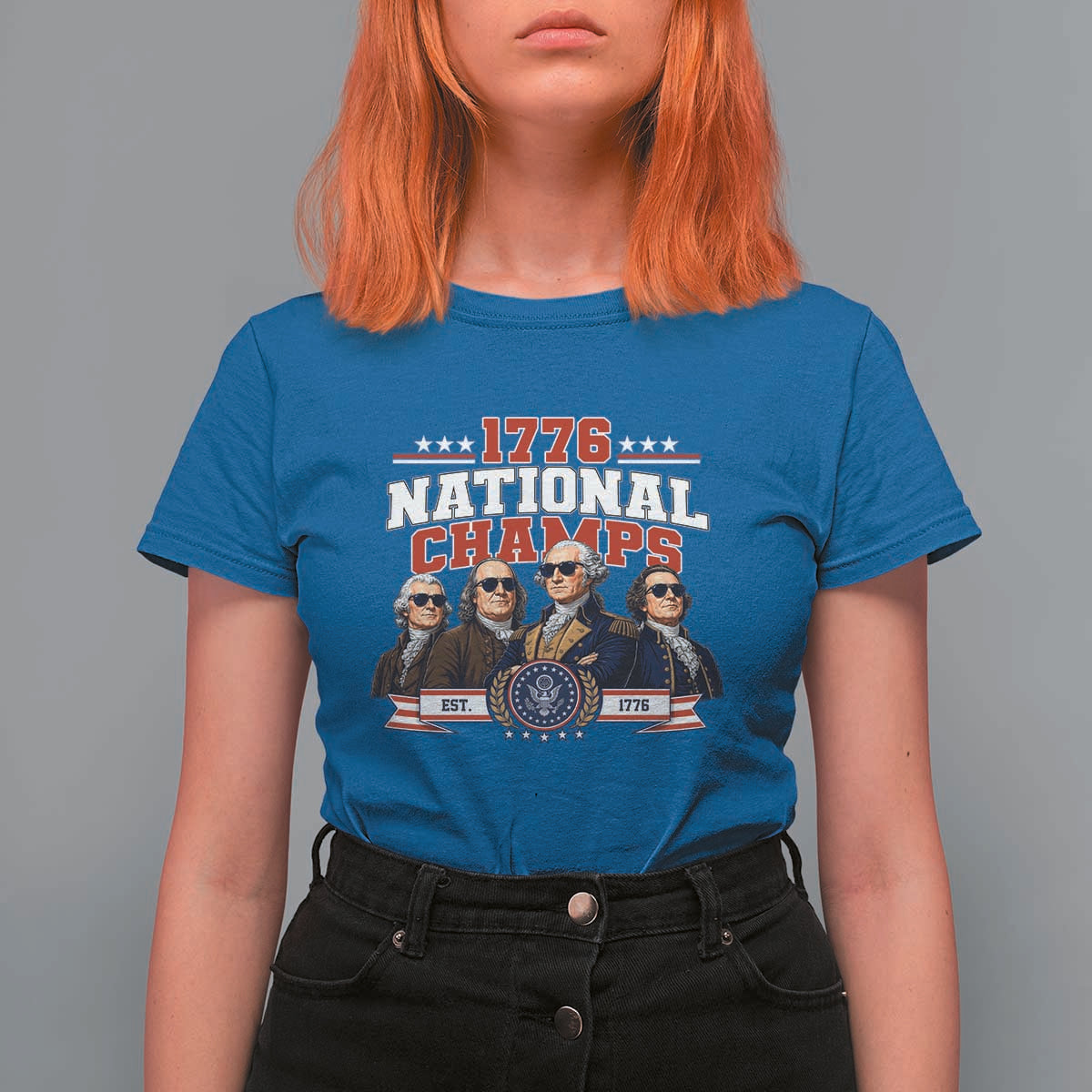 1776 National Champs Est 1776 Vintage Seal T Shirt For Women Funny Cool Sunglasses Presidents and Founding Fathers Sports Style Patriotic