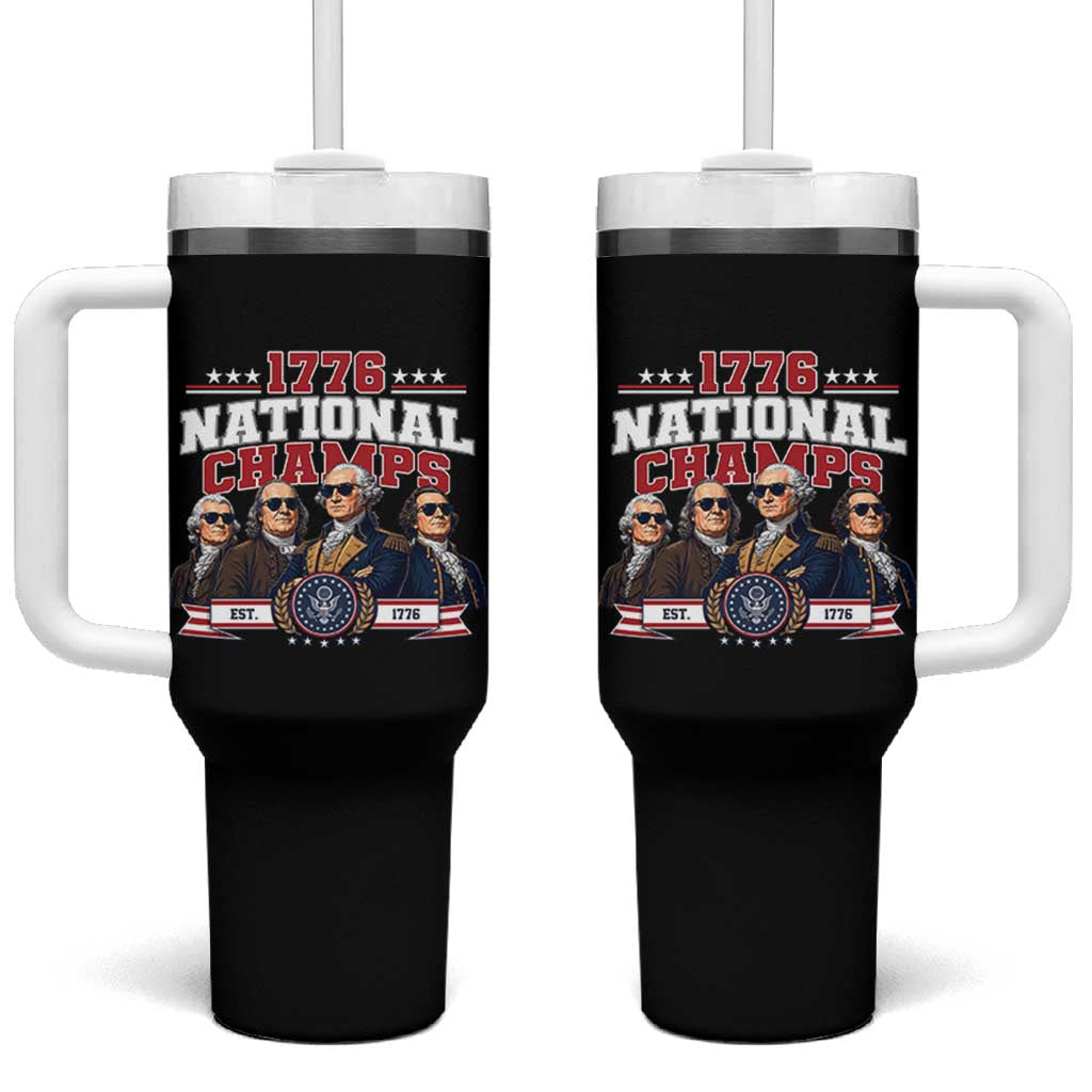 1776 National Champs Est 1776 Vintage Seal Tumbler With Handle Funny Cool Sunglasses Presidents and Founding Fathers Sports Style Patriotic
