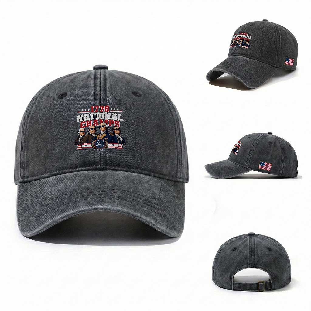 1776 National Champs Est 1776 Vintage Seal Washed Cotton Baseball Cap Funny Cool Sunglasses Presidents and Founding Fathers Sports Style Patriotic